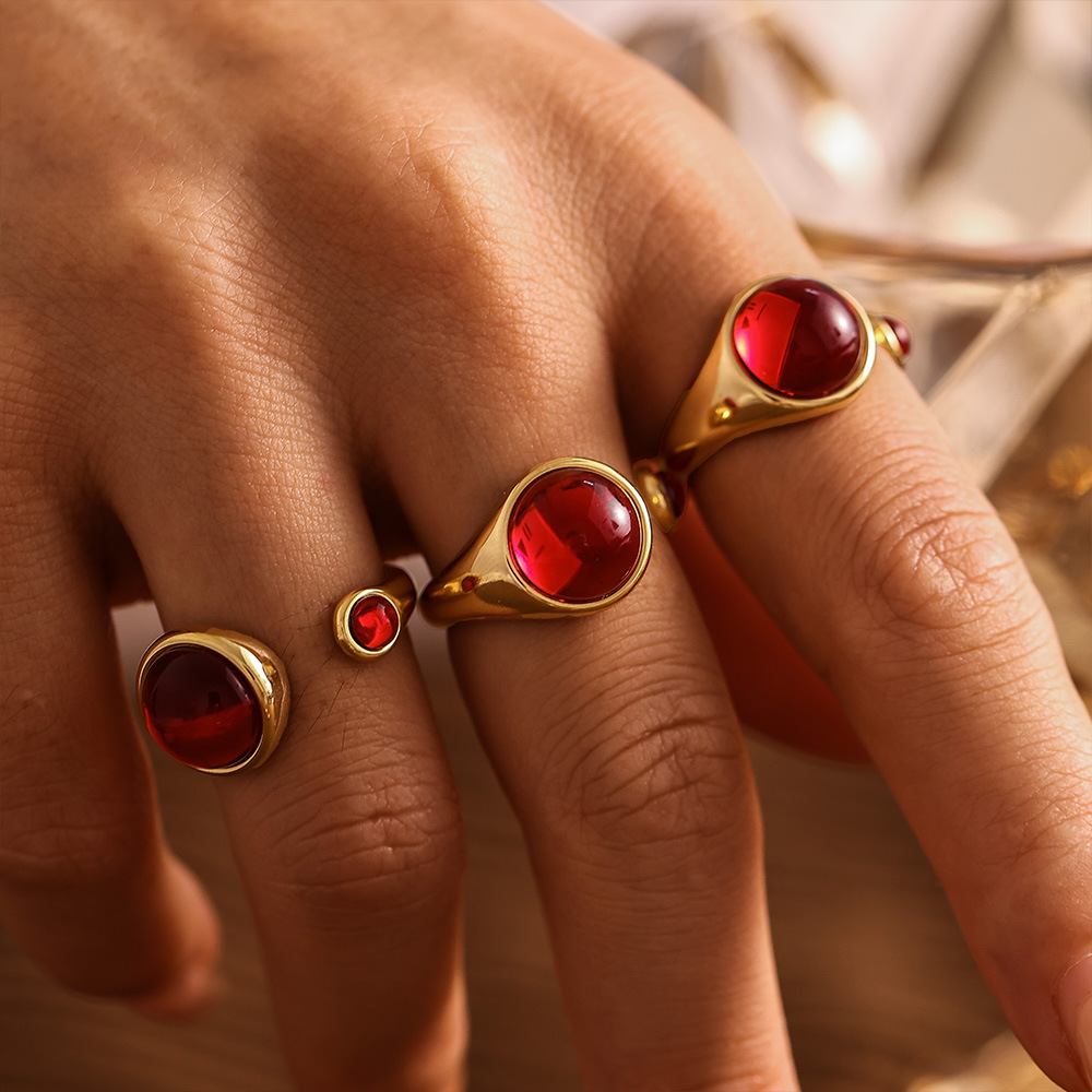 Luxury Gifts Jewelry & Watches Namfleg Mostar - Garnet Red Stainless Steel Rings For