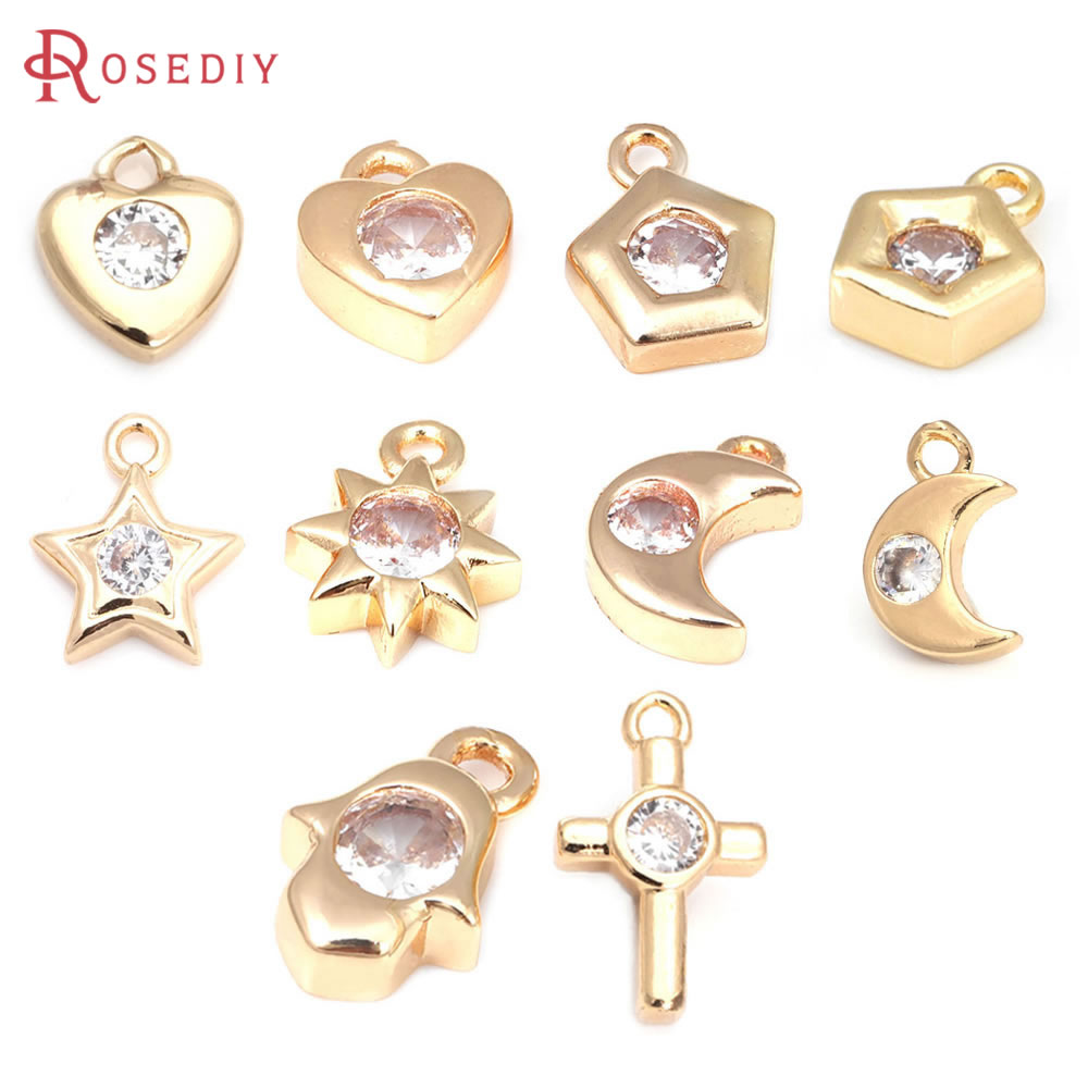 Moon Star Earrings - 18K Gold Color Brass Zircon Cross