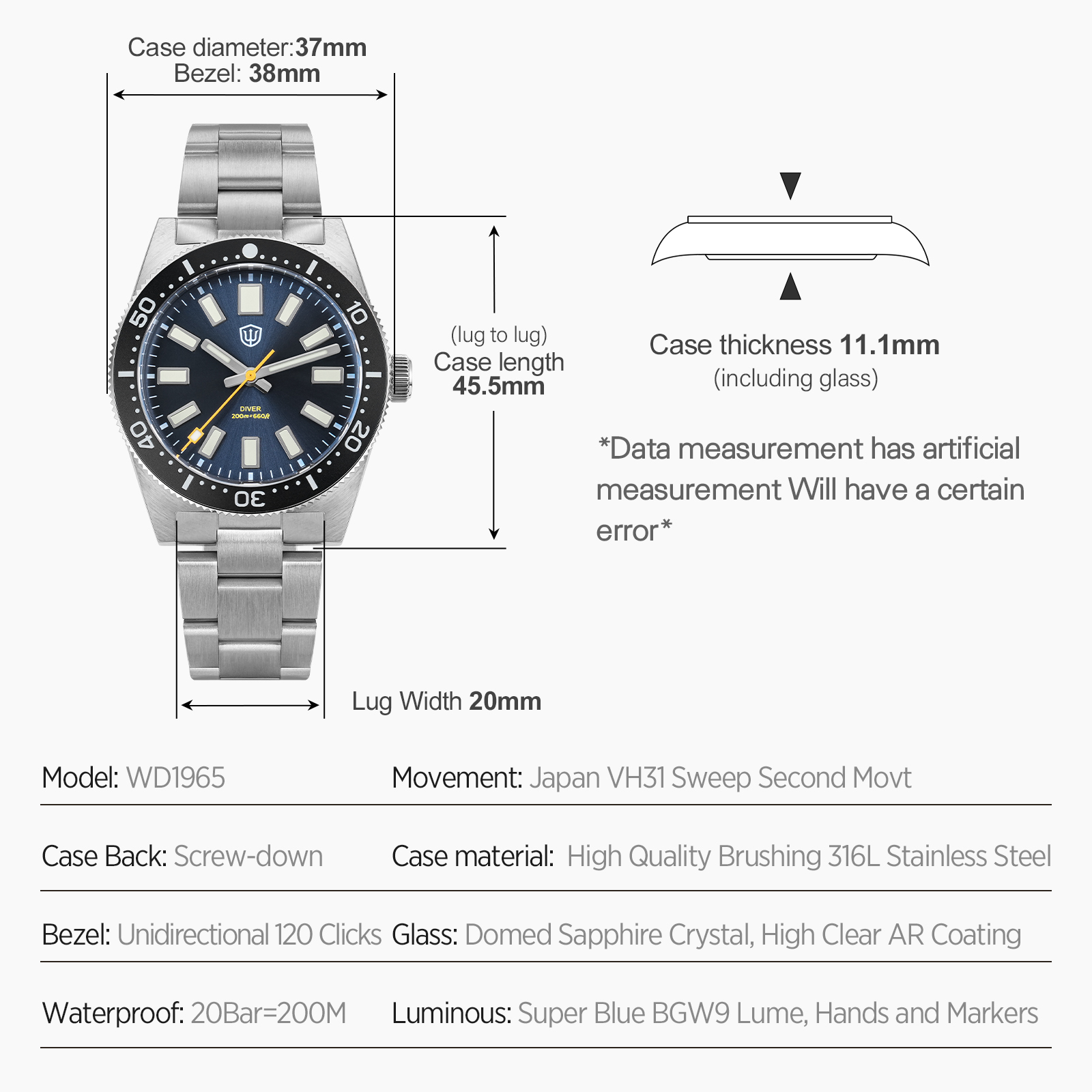 Watchdives 37Mm WD1965 V2 Man  - Jewelry For Watches review and price