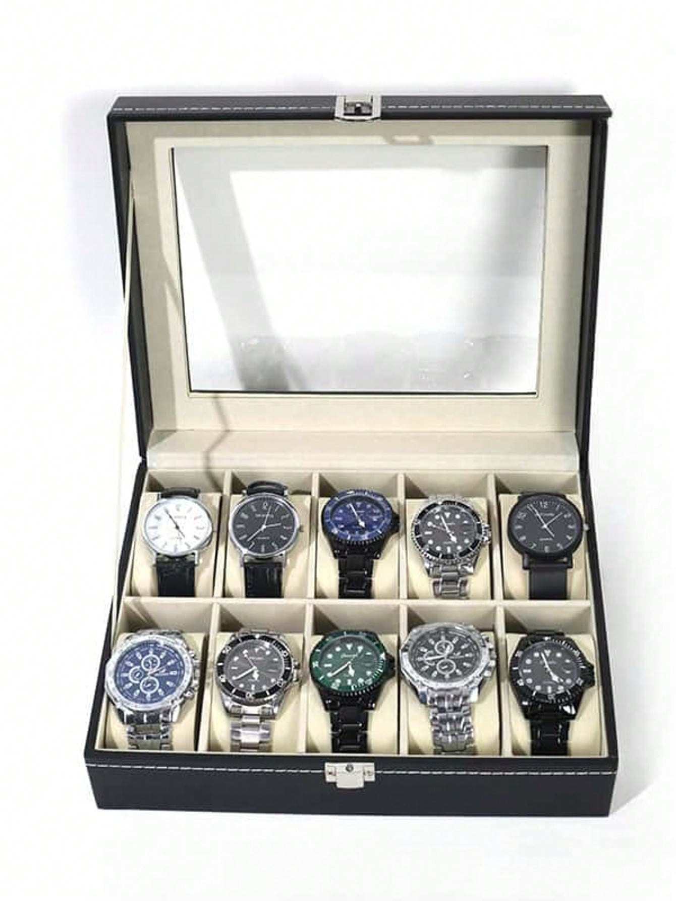 Leather Watch Box with Lock, L - Jewelry And Watches Box review and price