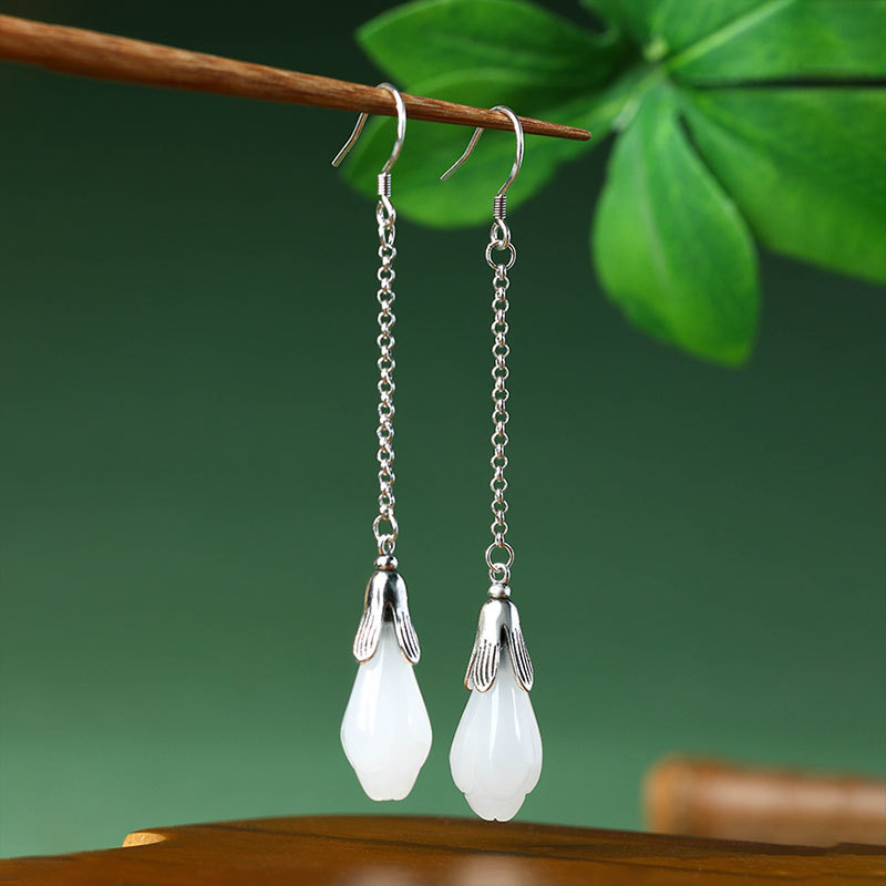 White Real Jade Flower Earring - Luxury Gifts Jewelry & Watches Namfleg Mostar review and price